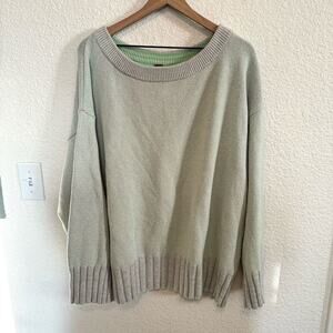 Free People Women's Large Street Fair Tunic Sweater in Lime Green Combo